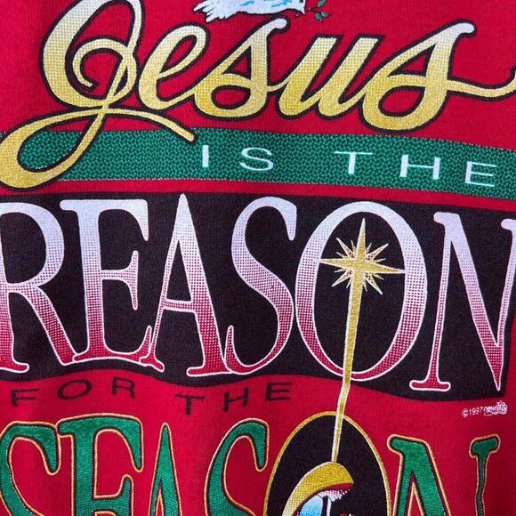 1997 Vintage 90's Printed Sweatshirt "Jesus Is the Reason for the Season" Size:M - Picture 5 of 5